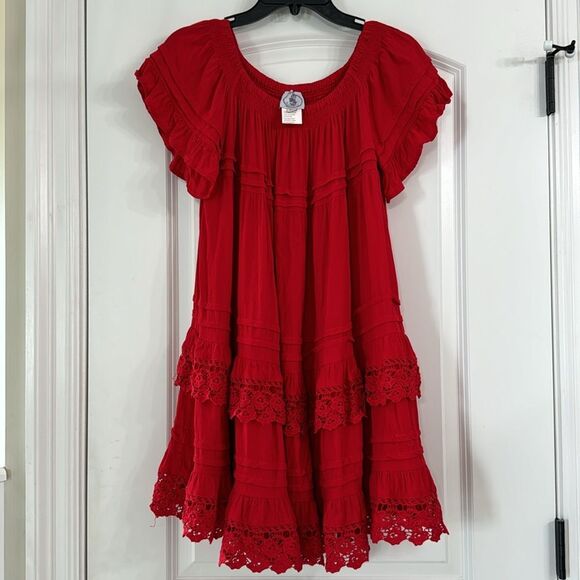 Muche & Muchette Women’s Red Ruffle twirl swing Dress One Size - Picture 2 of 16